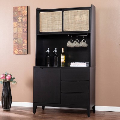 Black Cherry Buffet with Storage Coffee Bar Cabinet Wine Racks