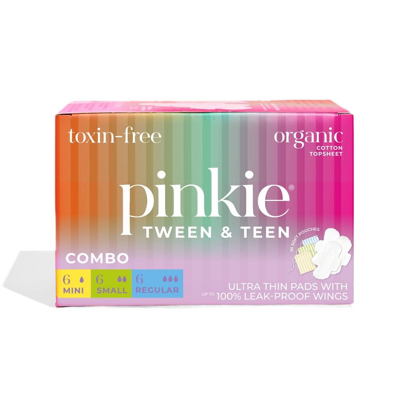 Pinkie Tween &#38; Teen Ultra-Thin Organic Topsheet Pads with Wings - Combo Pack - 18ct, 1 of 14