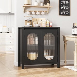 30.1" Coffee Bar Cabinet with Fluted Glass Doors, Farmhouse Kitchen Sideboard Buffet, Black - 1 of 4