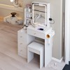 VYNXARIA 29.2"Small Size Left Bedside Cabinet Vanity Table&Cushioned Stool,Hair dryer bracket,Extra Large Sliding Mirror,White - 4 of 4