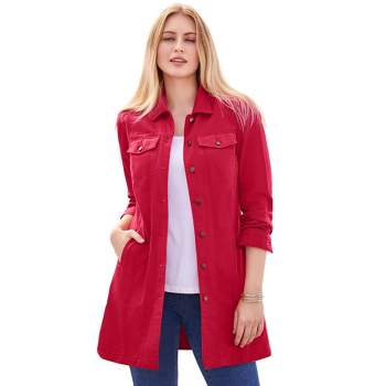 Jessica London Women's Plus Size Long Denim Jacket Oversized Jean Jacket