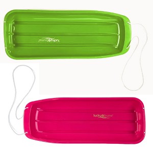 Lucky Bums 2 Pack of Lightweight Plastic Winter Snow Sleds, 48 Inches, Includes a Pink 1 Person Sled & a Green 2 Person Sled with Pull Ropes - 1 of 4