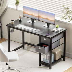 40 Inch Computer Desk with Drawers, Home Office Desk Writing Desk Work PC Table Study Desk with 2-Tier Drawers Storage Shelf Side Hook-The Pop Home - 1 of 4