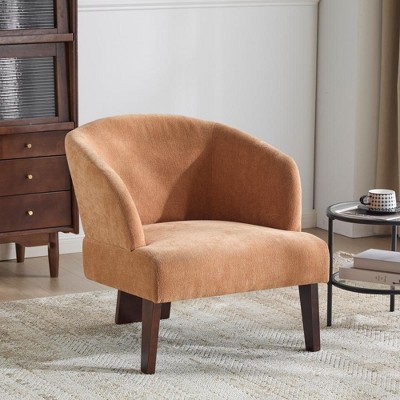 Vynxaria Modern Accent Chair with Round Back Wooden Legs Mid Century Inspired Lounge Chair for LivingRoom Bedroom or Office Soft Fabric Upholstery