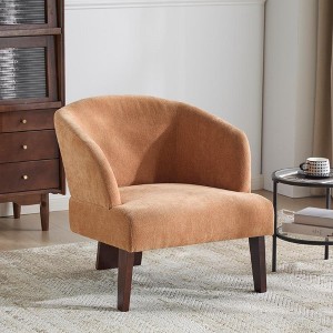 Vynxaria Modern Accent Chair with Round Back Wooden Legs Mid Century Inspired Lounge Chair for LivingRoom Bedroom or Office Soft Fabric Upholstery - 1 of 4