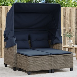 vidaXL Patio Sofa 2-Seater with Canopy and Stools Gray Poly Rattan - 1 of 4