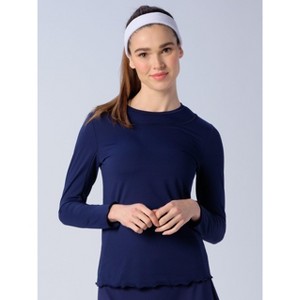 X BY GOTTEX Kate Long Sleeve Top With Pearl Edge Navy XL - 1 of 4