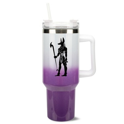 Elanze Designs 40 Ounce Ombre Travel Tumbler With Straw and Lid Stainless Steel Double Wall Insulated Anubis Guardian of the Afterlife White and