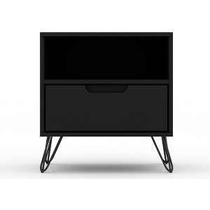 Gulches Black 1-Drawer Nightstand with Open Shelf, Mid-Century Modern MDF Side Table, Metal Legs, 11Lb Capacity, Custom Handle, Easy Assembly - 1 of 4