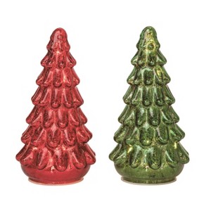 Transpac Glass Light Up Green/Red Tree Decor Set of 2 Christmas Home Decorations - 1 of 2