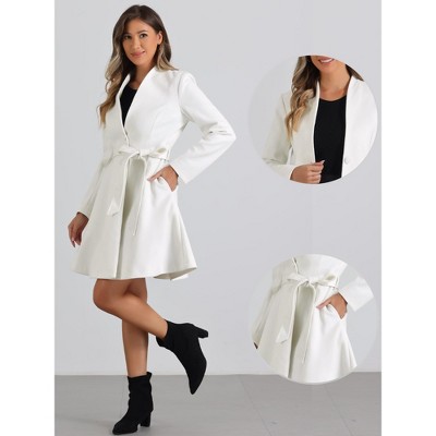 INSPIRE CHIC Women's Vintage Collarless Winter Elegant A-Line Coats with Belt White Large — фото 2