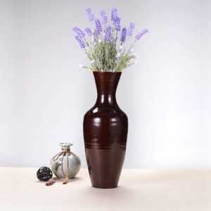 Villacera Handcrafted 18” Tall Brown Bamboo Vase | Decorative Jar Vase for Silk Plants, Flowers, Filler Decor | Sustainable Bamboo - 1 of 4