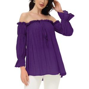 Anna-Kaci Women's Semi Sheer Boho Off The Shoulder Layering Top - 1 of 4