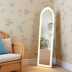 FONTOI 60 Inch Full Length Mirrors Arched Floor Standing Mirror With Stand, Wall Mounted Hanging Full-Body Mirror For Bedroom, White, 16"*60" - 1 of 4