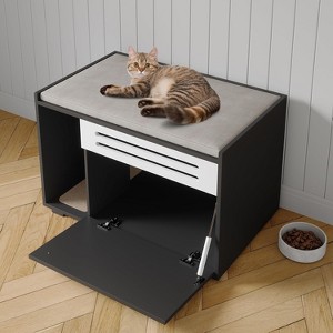 GustoWave Cat Litter Box Enclosure, Hidden Litter Box Cabinet with Flip-Down Door, Indoor Wooden Cat Washroom Storage Cabinet Bench - 1 of 4