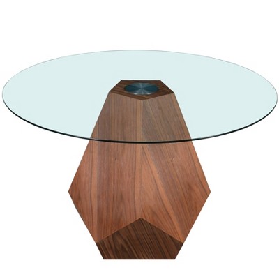 LeisureMod Nebo 47-Inch Modern Round Dining Table with Walnut Base and Glass/ Sintered Stone Top for Kitchen and Home