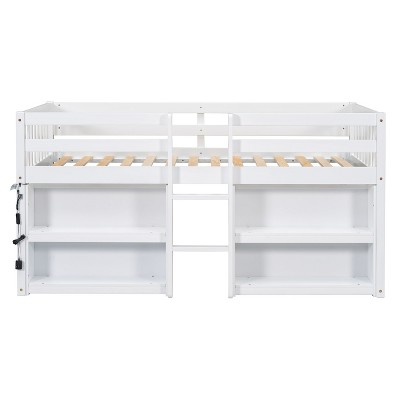 NicBex Twin Size Low Loft Bed with Two-Tier Shelves and LED Light for Kids Teens Adults,Gray/White