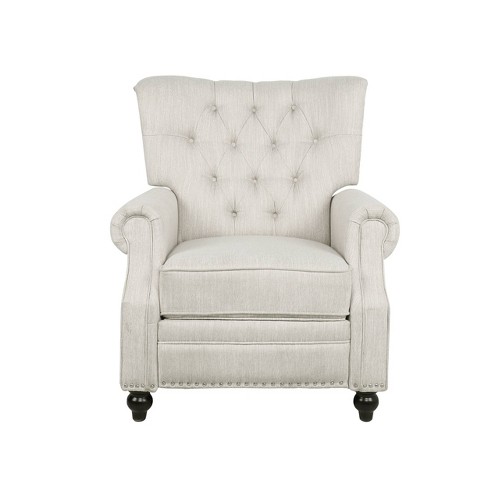 Gray Linen Tufted Push Back Recliner Chair Living Room Chair, Single Sofa Accent Recliner with Nailheads Roll Arm