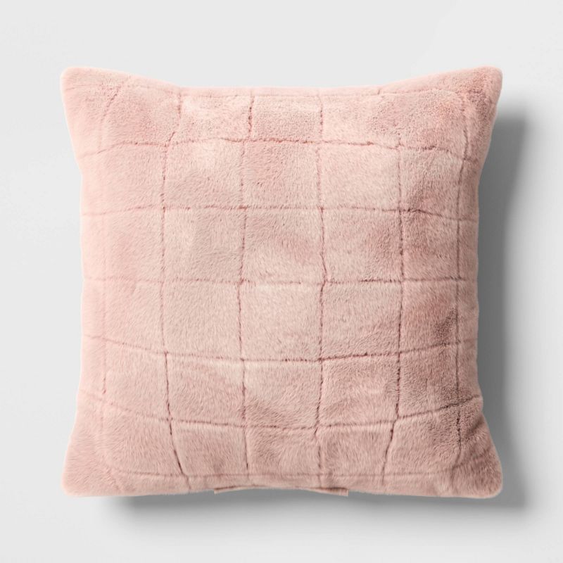Oversized Pieced Faux Fur Square Throw Pillow Light Pink - Threshold&#8482;, 1 of 6