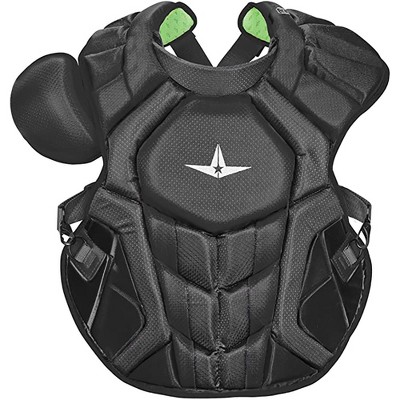 All-Star Sports S7 SEI Certified 16.5 Inch Axis Adult Baseball Softball Catcher Chest Protector with Shoulder and Throat Molded PE Plates, Black