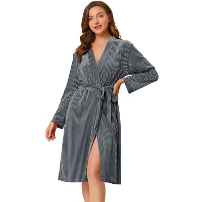Allegra K Women's Velvet Bathrobe Soft Lounge Pajamas Sleepwear Tie Waist Flannel Robe
