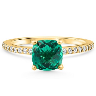 Pompeii3 1 3/4Ct Cushion Emerald & Diamond Ring Gold Lab Created - Size 6