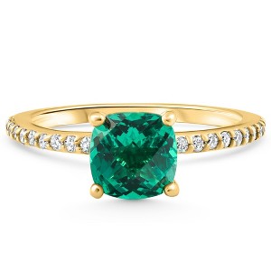 Pompeii3 1 3/4Ct Cushion Emerald & Diamond Ring Gold Lab Created - Size 6 - 1 of 4