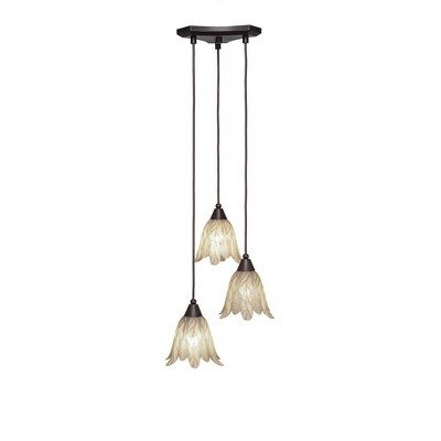 Toltec Lighting Europa 3 - Light Pendant in  Dark Granite with 7" Vanilla Leaf Shade