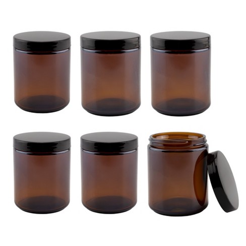 Cornucopia Brands 8oz / 9oz Amber Glass Cosmetic Jars (6pk) W/ Black ...