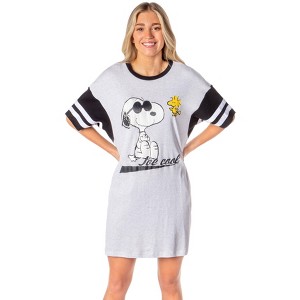 Peanuts Womens' Joe Cool Snoopy Woodstock Nightgown Pajama Shirt Dress Grey - 1 of 4