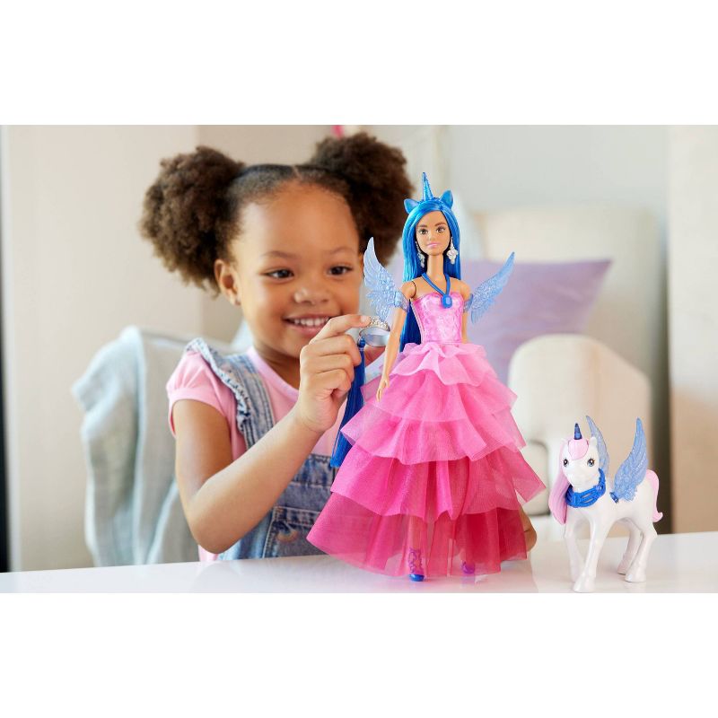 Barbie Unicorn Toy, 65th Anniversary Doll with Blue Hair, Pink Gown &#38; Pet Alicorn (Target Exclusive), 2 of 7