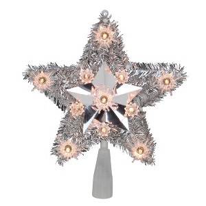 Northlight 9" Silver Tinsel Star Christmas Tree Topper - Clear Lights - 1 of 2