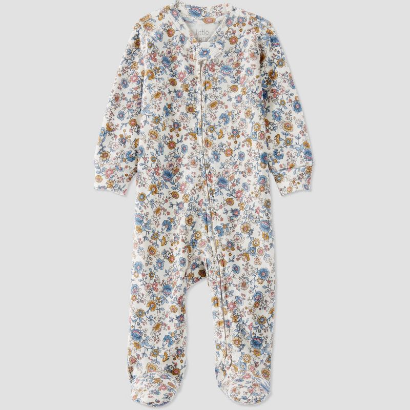 Little Planet by Carter's Organic Baby Girls' Floral Sleep N' Play - Green/White/Blue, 1 of 6