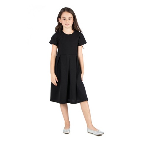 24seven Comfort Apparel Knee Length Fit and Flare Girls Comfortable Party  Dress-Black-S