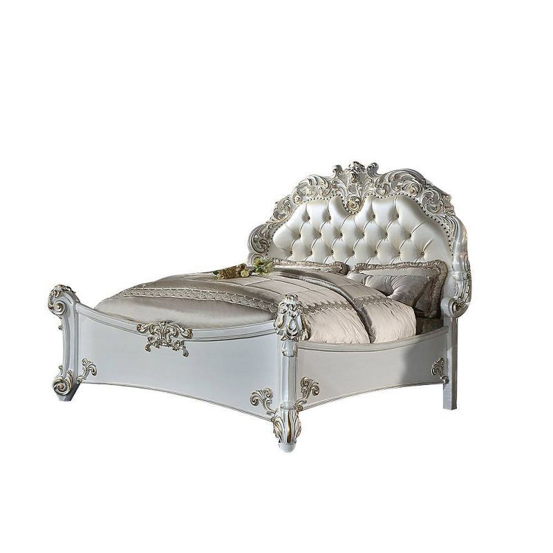 94&#34; Eastern King Bed Vendome Bed Synthetic Leather and Antique Pearl Finish - Acme Furniture, 4 of 7
