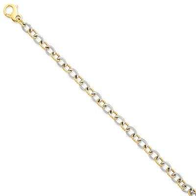 Black Bow Jewelry 14k White and Yellow Gold, 6.5mm Fancy Cable Chain Bracelet - 8.5 Inch