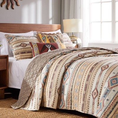 Greenland Home Fashions 3pc King Phoenix Quilt & Sham Set Cream/Blue/Tan