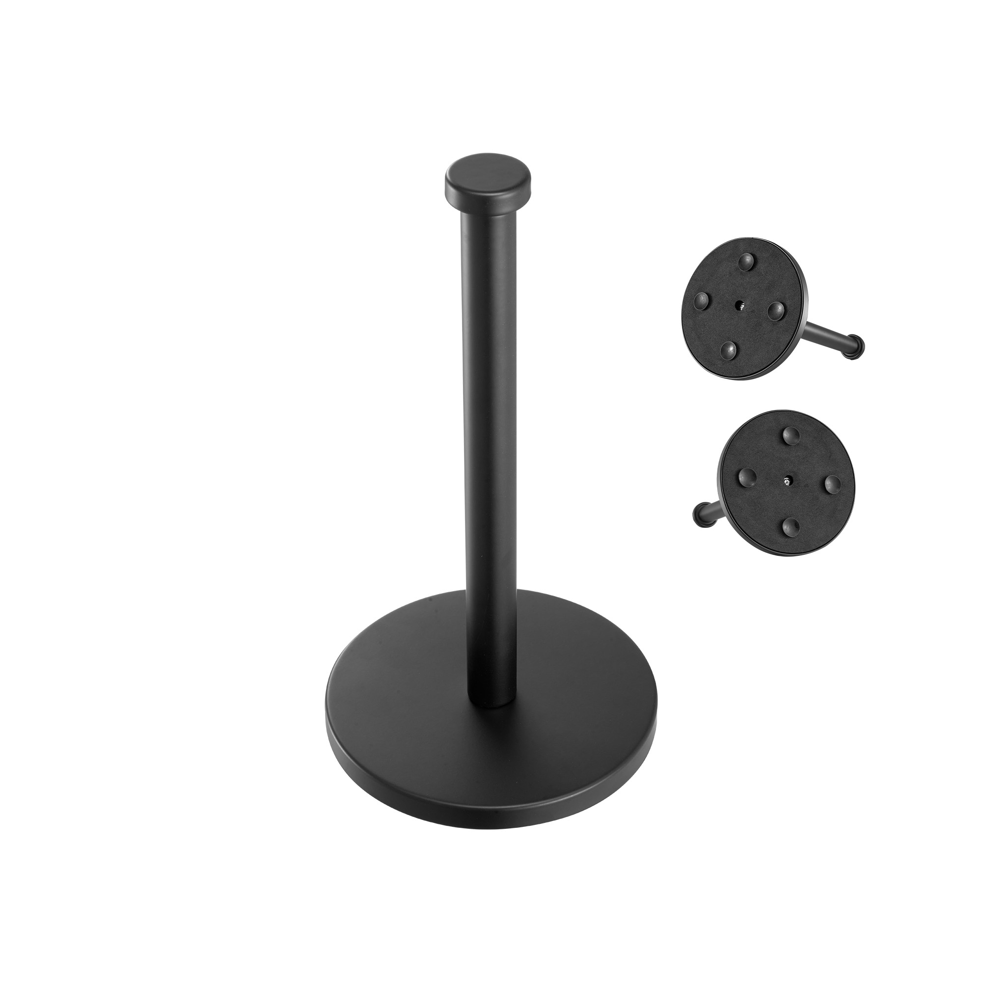 VEVOR Paper Towel Holder Countertop, Stainless Steel Kitchen Paper Towel Stand with Weighted Base and Suction Cups, Black
