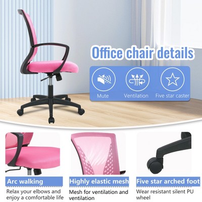 Pink Mesh Swivel Office Task Chair with Fixed Arms