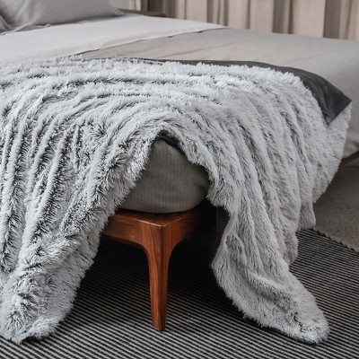 Gray Ombre Reversible Faux Fur Throw Blanket 60" x 70"