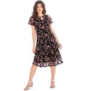 Roaman's Women's Plus Size Keyhole Lace Dress - 1 of 4