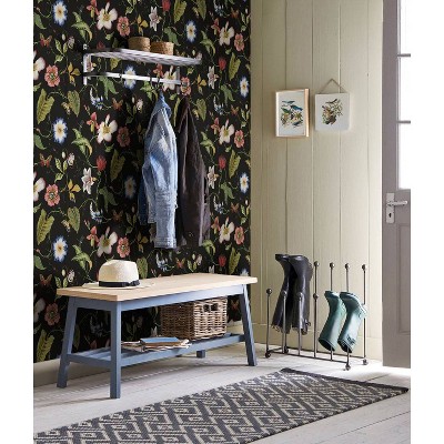 Jet Black Floral Peel and Stick Vinyl Wallpaper