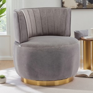 25.2" Velvet Swivel Barrel Chair with Foam Cushion and Armrests - 1 of 4