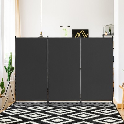 Black 3-Panel Folding Privacy Screen with Steel Frame