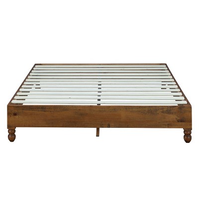 Rustic Pine Teak Finish King Bed Frame with Headboard and Drawers