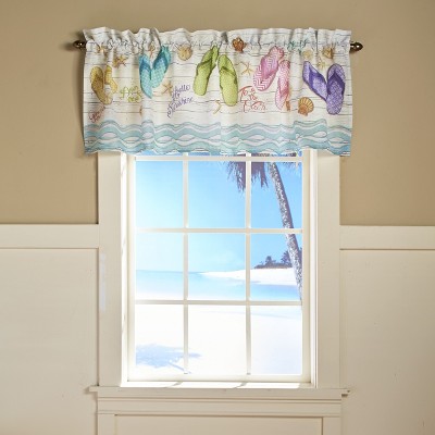 Lakeside Flip Flop Beach Theme Bathroom and Kitchen Window Valance with Rod Pocket