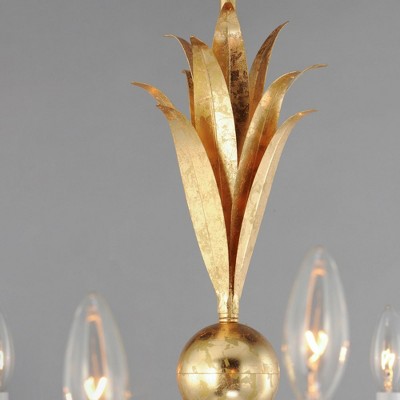 Elegant Gold Leaf 5-Light Chandelier with Off-White Candle Covers