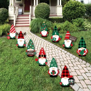 Big Dot of Happiness Red and Green Holiday Gnomes - Lawn Decorations - Outdoor Christmas Party Yard Decorations - 10 Piece - 1 of 4