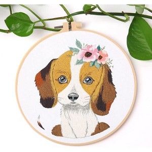 20cm/7.9in DIY Embroidery Starter Kit for Beginners and adults,  Cross Stitch Kit with Instruction, cloth, needle, hoop & thread, Dog Pattern - 1 of 4