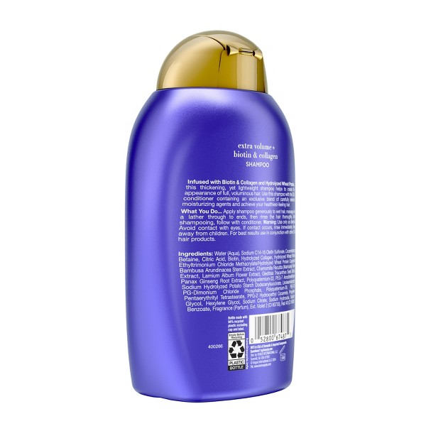 Champú Voluminizador Extra Fuerte OGX Biotin & Collagen para Cabello Fino - 13 fl oz: Sin Sulfatos, Sin Parabenos, Fórmula Líquida 4